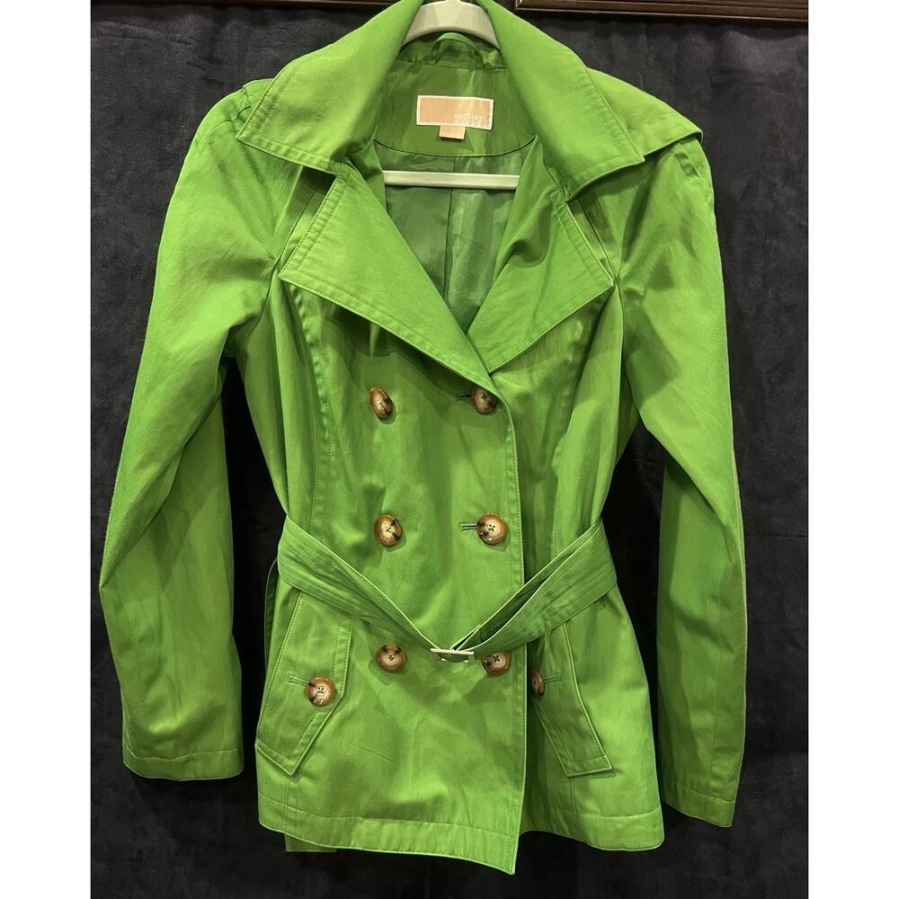 Michael Kors Women's Green Double-Breasted Trench Coat Size S